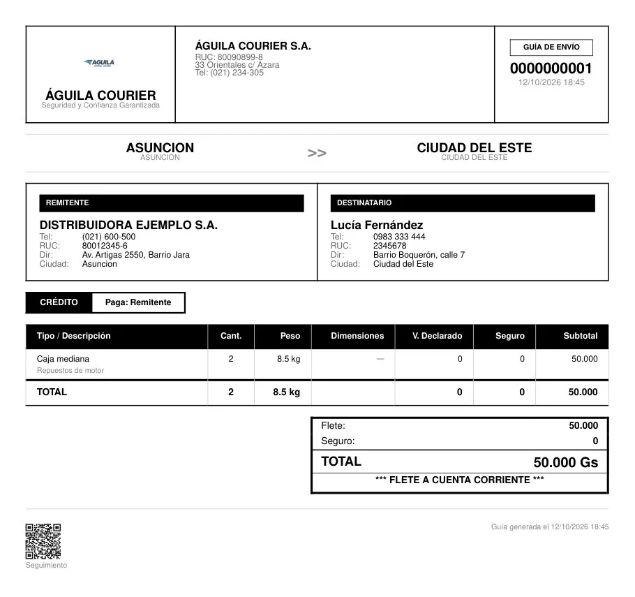 Guía A4 a crédito