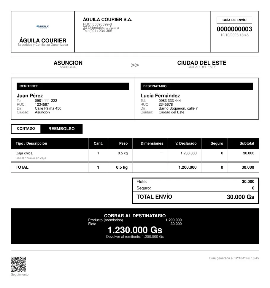 Guía A4 de reembolso